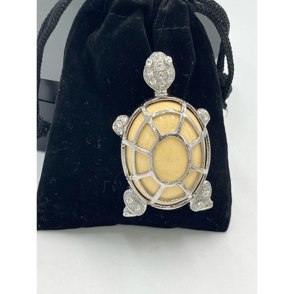 Vintage Turtle Cream Stone Silver Tone Pave Crystals Pin Brooch - Picture 4 of 14